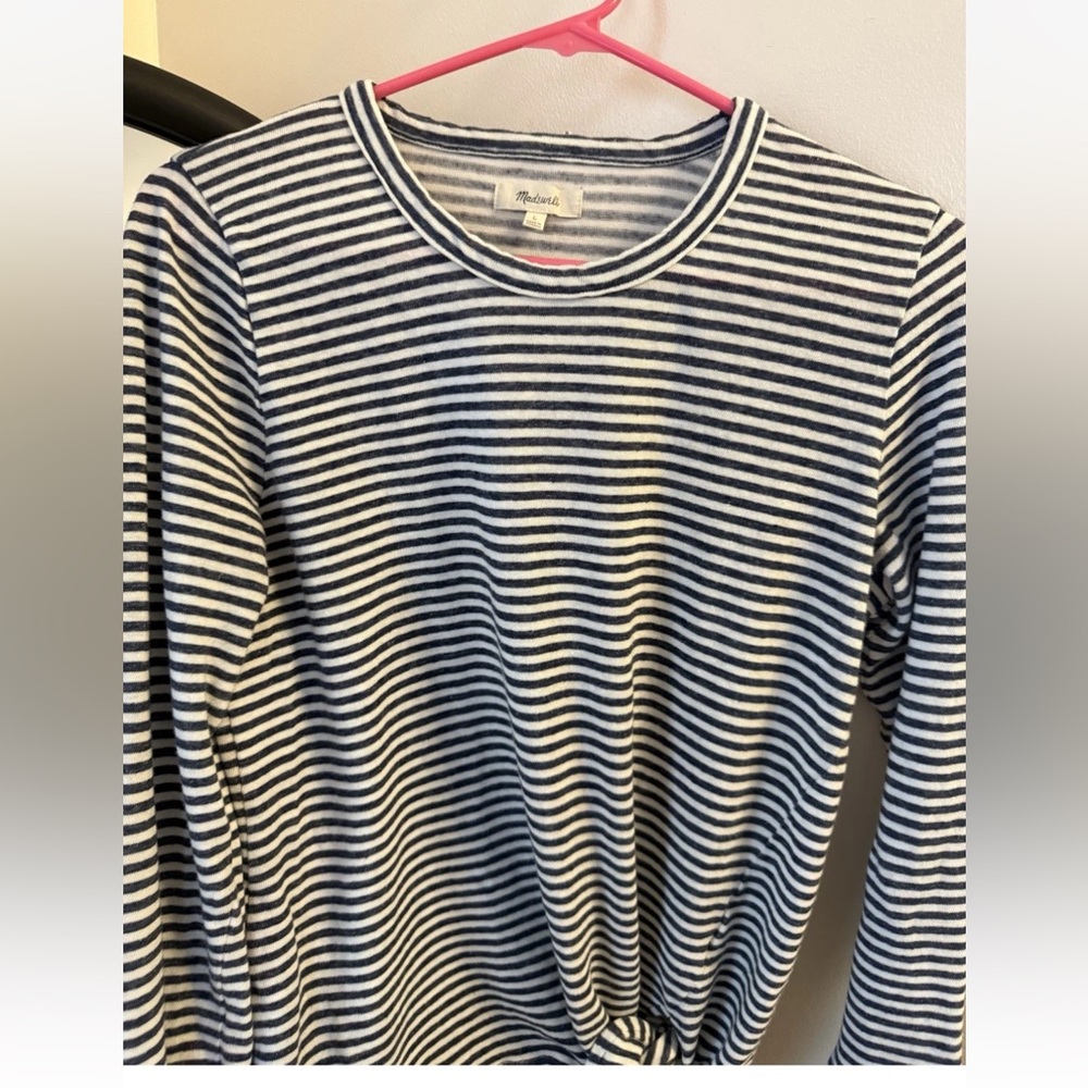 Madewell Striped Long Sleeve Tee Womens Large Navy White Crew Neck Shirt